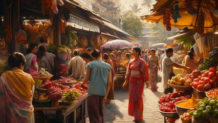 Vibrant Market Scene in Southeast Asia