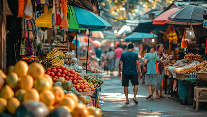 Vibrant Market Scene in Southeast Asia