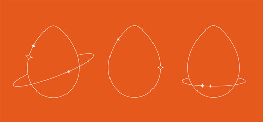 Line Easter eggs in Y2k minimalistic style. Egg shape vector frames with sparkles.