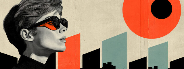 Shades of the Urban Canvas, A Visionary Portrait of a Modern Woman Immersed in the Cityscape