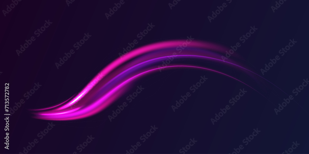 Poster Neon color glowing lines background, high-speed light trails effect. Futuristic dynamic motion technology.