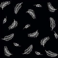 Wildflower silhouettes vector seamless pattern. Chamomile or daisy painted with a brush. Small branches with leaves, stems with flowers. Summary of the plant motif. Black brush painted with floral orn