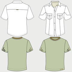 plain white shirt flat sketch vector illustration means technical cad drawing template of long sleeve office shirt and dress.