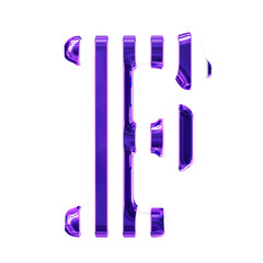 White symbol with thin purple vertical straps. letter f