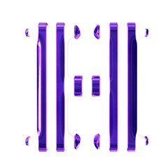White symbol with thin purple vertical straps. letter h