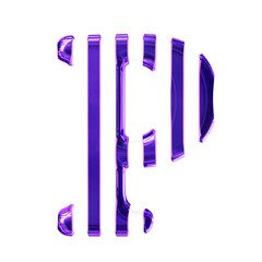 White symbol with thin purple vertical straps. letter p