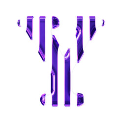 White symbol with thin purple vertical straps. letter y