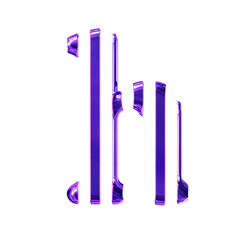 White symbol with thin purple vertical straps. letter h