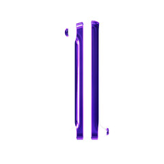 White symbol with thin purple vertical straps. letter l