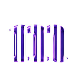 White symbol with thin purple vertical straps. letter m