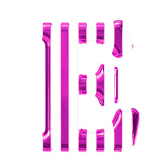 White symbol with thin purple vertical straps. letter e