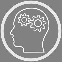 Human head with gears in frame, illustration on grey background