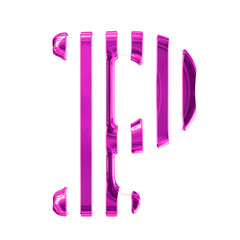 White symbol with thin purple vertical straps. letter p