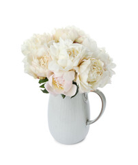 Beautiful peonies in vase isolated on white