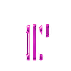 White symbol with thin purple vertical straps. letter r