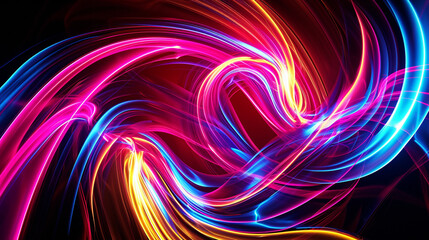 Dynamic swirls of neon light forming an abstract design, representing the energetic and contemporary side of creative visual expression, creative design, neon swirls, hd, with copy