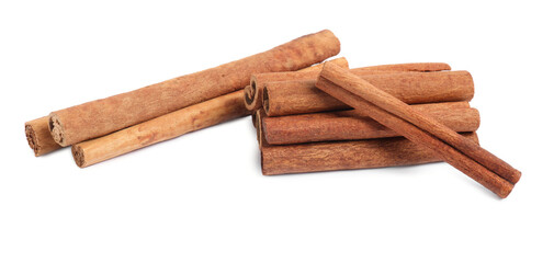 Dry aromatic cinnamon sticks isolated on white