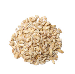 Pile of raw pearl barley isolated on white, top view
