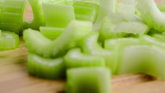 Sliced celery close-up on a stick