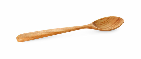 One empty wooden spoon isolated on white