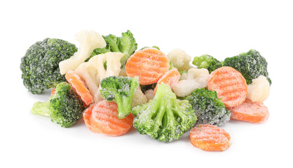Mix of different frozen vegetables isolated on white