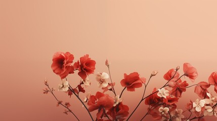 red and white flowers on pastel color background with copy space for text