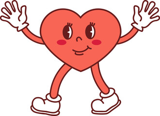 Valentines day card, character, friendly smiling heart. Funny mascot on white background.