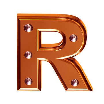 Redheaded symbol with metal rivets. letter r