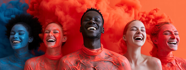 Obraz premium Vibrant Kaleidoscope, A Captivating Display of Painted Faces and Body Artistry