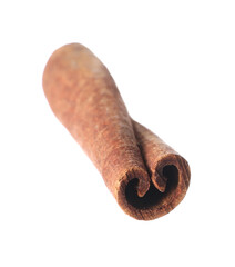 One aromatic cinnamon stick isolated on white