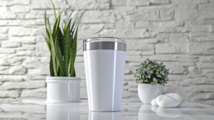 white steel tumbler