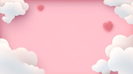 Text space on a horizontal banner featuring a pink sky and paper-cut clouds.