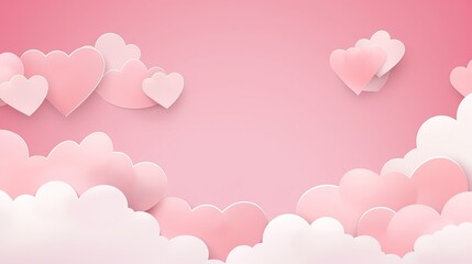 Text space on a horizontal banner featuring a pink sky and paper-cut clouds.