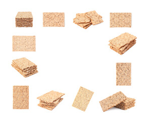 Crispbreads isolated on white, collection. Healthy snack