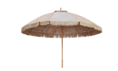 Big beach umbrella isolated on transparent white background. Natural summer parasol