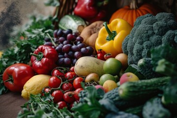 Assorted Fruits and Vegetables on Table