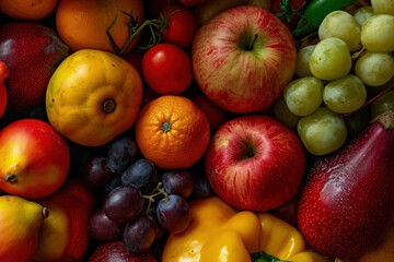 Naklejka na ściany i meble Assorted Fresh Fruits and Vegetables, Close-up