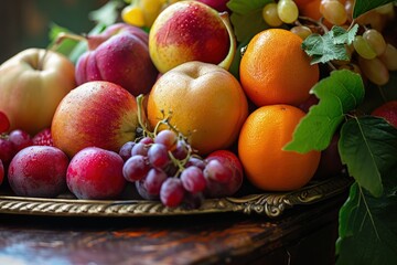 Naklejka na ściany i meble Fresh Fruit Plate on Table
