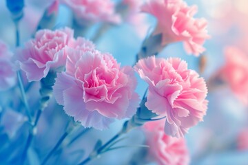 Fototapeta premium pink carnation flowers, Valentine or birthday concept. Retro style. Generative AI