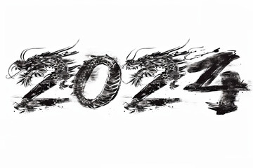 Chinese new year 2024 year of the dragon grunge ink painted banner
