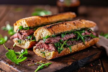 Meat and Greens Sandwich on Cutting Board