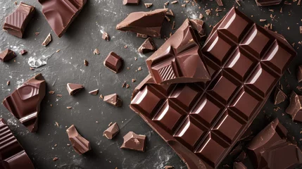 Fotobehang Background showcasing sweet and delicious shards of chocolate bars © Matthew