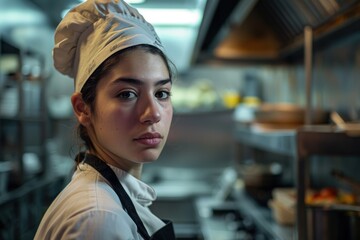 Woman in Chefs Hat in Kitchen