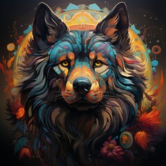 Mystical Wolf Mosaic: Celestial Wildlife Art Collection - AI Generated