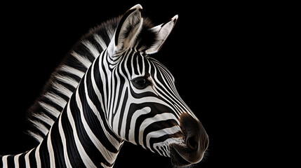 Fototapeta na wymiar Zebra Profile on Black Background