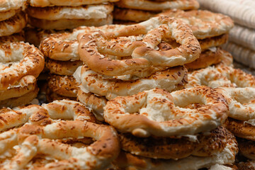 simit turkish bagel background. Traditional turkish bread