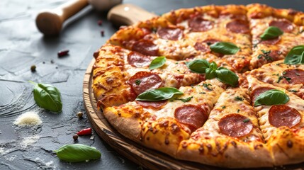 A close-up look at a scrumptious Napoli pizza in this enticing food photography.
