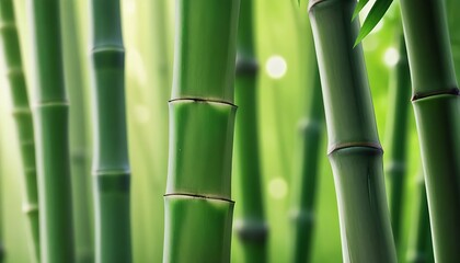 Bamboo trunks macro close-up with green background 