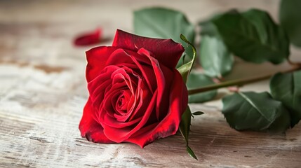 Background featuring a solitary red rose with generous space for romantic and inspirational text or content