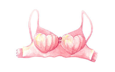 Watercolor romantic woman underwear bra in heart shape. Valentines day, love, passion and romance concept. Hand drawn illustration isolated on transparent background for design, postcards.